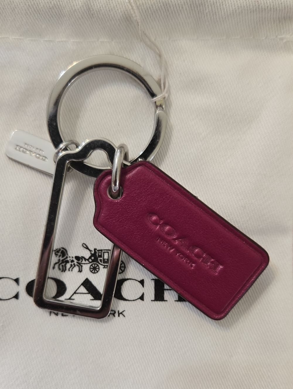 Coach Magenta Leather Tag Keyring with Silver Hardware With Dustbag